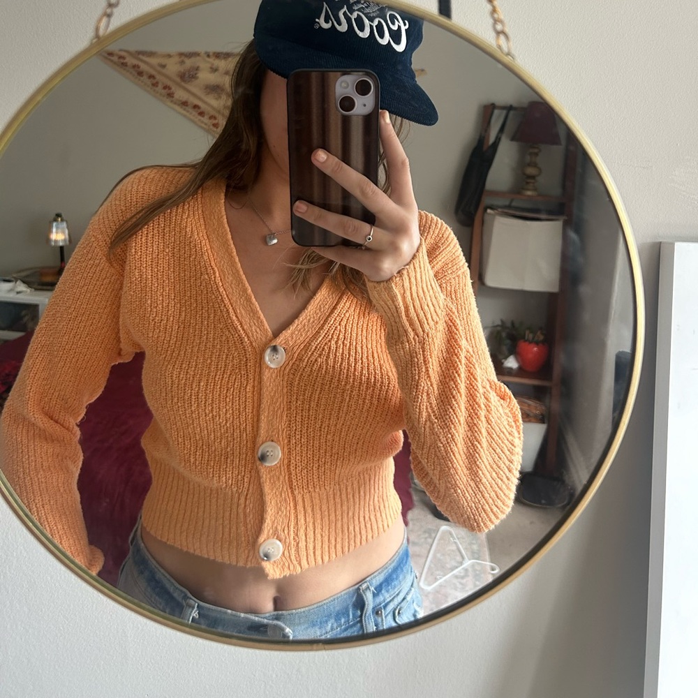 UO Orange Buttoned Cardigan